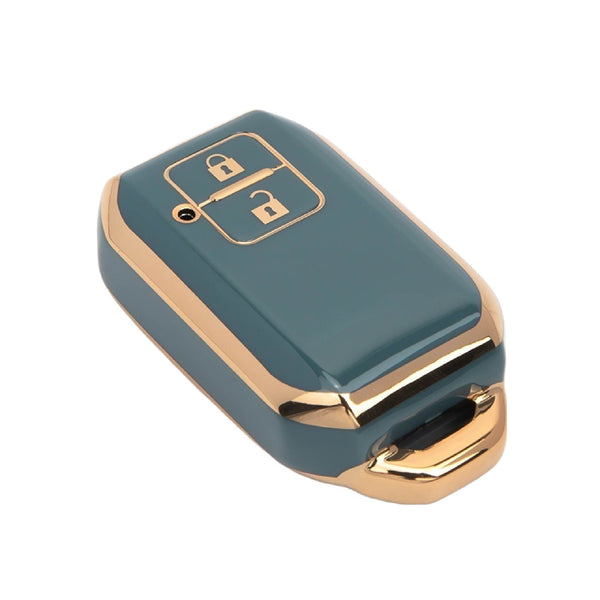 JVCV® Gold Border TPU Key Cover – Compatible with Suzuki Jimny, Fronx, Grand Vitara, Baleno, XL6, Swift, Ertiga, Dzire & Toyota Rumion, Urban Cruiser, Glanza, Hyryder – 2 Button Smart Key