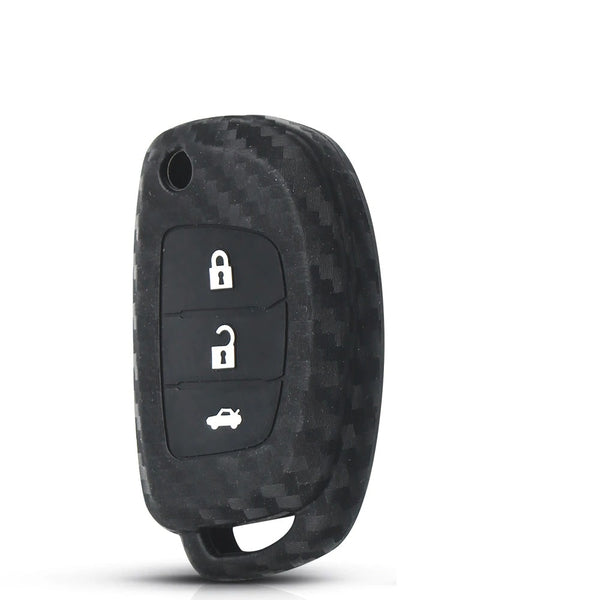 JVCV® Carbon Fiber Pattern Key Cover Compatible with Hyundai Creta Venue Aura Elite i20 Grand i10 Nios Xcent 3 Button Flip Key