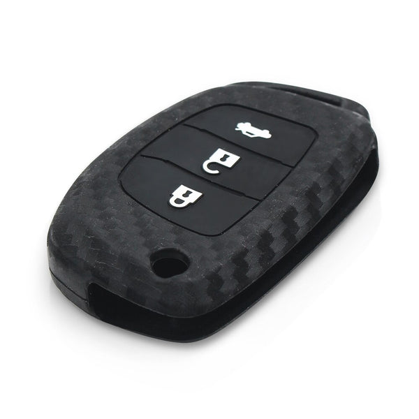 JVCV® Carbon Fiber Pattern Key Cover Compatible with Hyundai Creta Venue Aura Elite i20 Grand i10 Nios Xcent 3 Button Flip Key