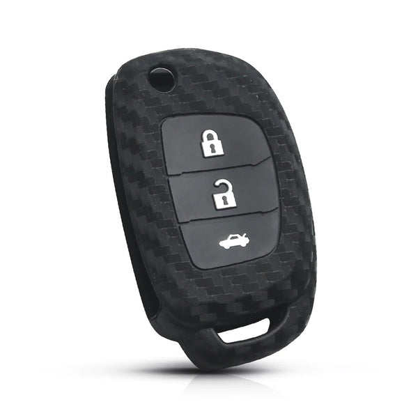 JVCV® Carbon Fiber Pattern Key Cover Compatible with Hyundai Creta Venue Aura Elite i20 Grand i10 Nios Xcent 3 Button Flip Key