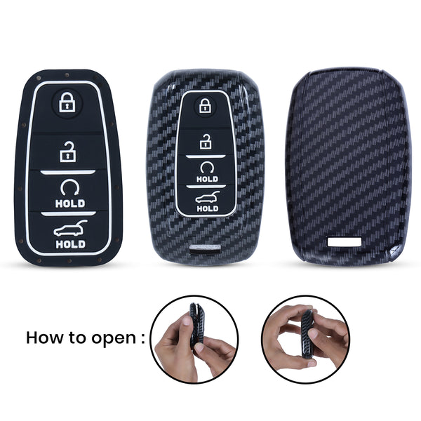 Hard Case Key Cover Compatible with Kia Sonet Seltos 2020 Carens 4 Button Smart Key