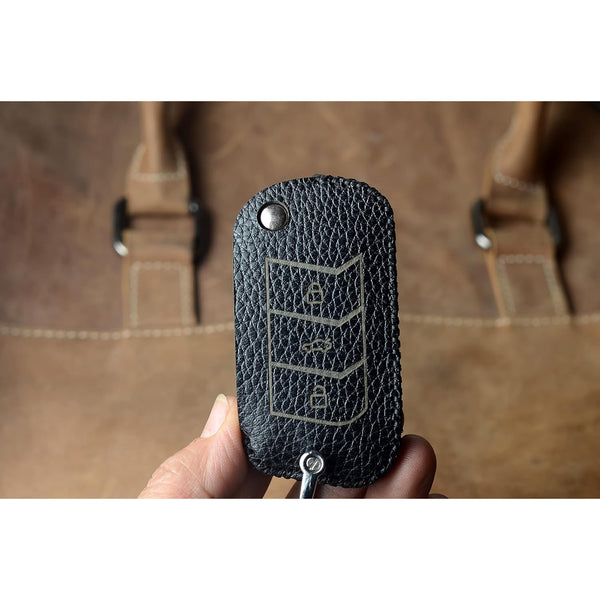 JVCV® Soft Handmade Lychee Pattern Leather Key Cover Compatible with Mahindra XUV 700, Thar, Marazzo, Bolero, Scorpio, Scorpio N, XUV 300, TUV300 Plus and XUV 400 EV 3 Button flip Key