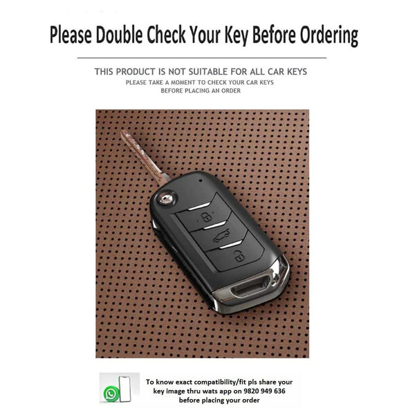 JVCV® Soft Handmade Lychee Pattern Leather Key Cover Compatible with Mahindra XUV 700, Thar, Marazzo, Bolero, Scorpio, Scorpio N, XUV 300, TUV300 Plus and XUV 400 EV 3 Button flip Key