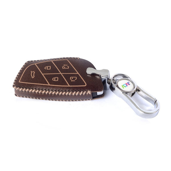 JVCV® Handmade Leather Car Key Cover with Keychain | Premium Smart Key Protector Compatible with MG M9 Smart Key