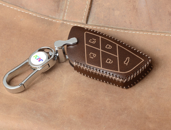 JVCV® Handmade Leather Car Key Cover with Keychain | Premium Smart Key Protector Compatible with MG M9 Smart Key