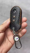 JVCV® Handmade Carbon-Fiber Pattern Leather Key Cover – Mercedes 3‑Button Smart Key (with Keychain)