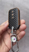 JVCV® Handmade Carbon-Fiber Pattern Leather Key Cover with keychain for Honda Cars - Includes Premium Keychain