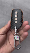 JVCV® Handmade Carbon-Fiber Pattern Leather Key Cover – Hyundai 4‑Button Smart Key (with Keychain)