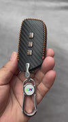 Carbon Fiber Leather Car Key Cover for New MG Hector, Hector Plus, Windsor, Windsor Pro EV Smart Key - Premium PU Case with Keychain