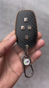 Carbon Fiber Leather Car Key Cover for Tata Nexon, Harrier, Safari, Punch, Altroz, Tiago smart keys– Premium PU Case with Keychain