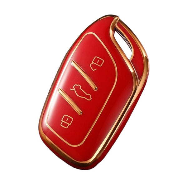 JVCV® Gold Border TPU Key Cover – Compatible with MG ZS EV & Astor Smart Key
