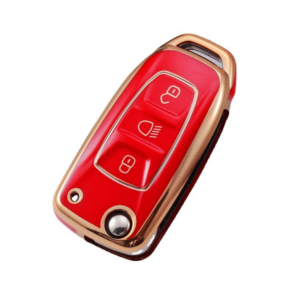 JVCV® Gold Border TPU Key Cover – Compatible with Tata Curvv, Tiago, Tigor, Punch, Hexa, Nexon, Zest, Bolt, Safari Storme – Flip Key