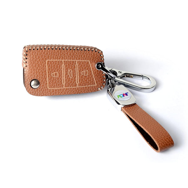 JVCV® Soft Handmade Lychee Pattern Leather Key Cover Compatible with Skoda Kushaq Slavia Octavia Kodiaq Superb Folding Key