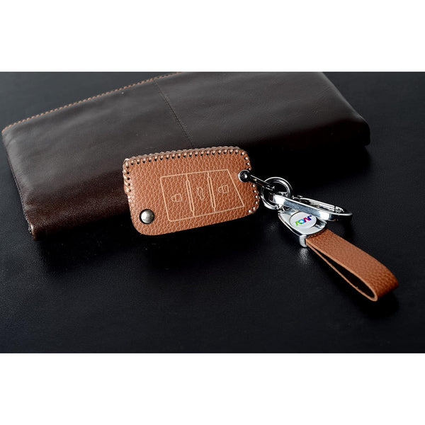 JVCV® Soft Handmade Lychee Pattern Leather Key Cover Compatible with Skoda Kushaq Slavia Octavia Kodiaq Superb Folding Key