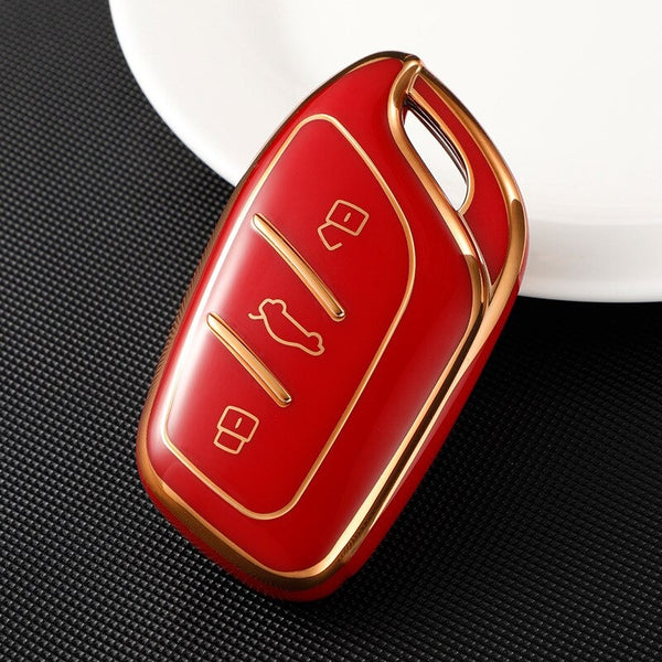 JVCV® Gold Border TPU Key Cover – Compatible with MG ZS EV & Astor Smart Key