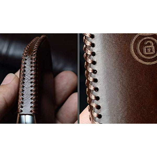JVCV® Soft Handmade Leather Car Key Cover Compatible with Maruti Suzuki Baleno Ciaz Vitara Brezza S Cross Swift Ignis, Toyota Urban Cruiser Smart Key with Keychain-3B Push Button Start Car Key.