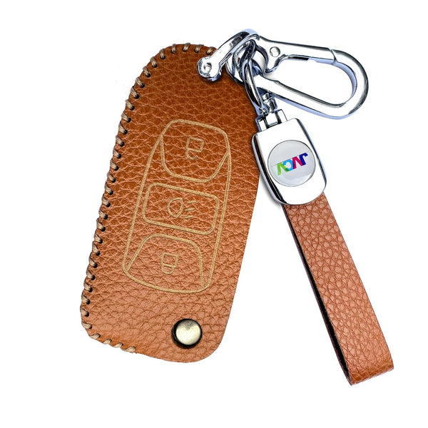 JVCV® Soft Handmade Lychee Pattern Leather Key Cover Compatible with Tata Tiago Tigor Punch Hexa Nexon Zest Bolt Safari Storme Flip Key