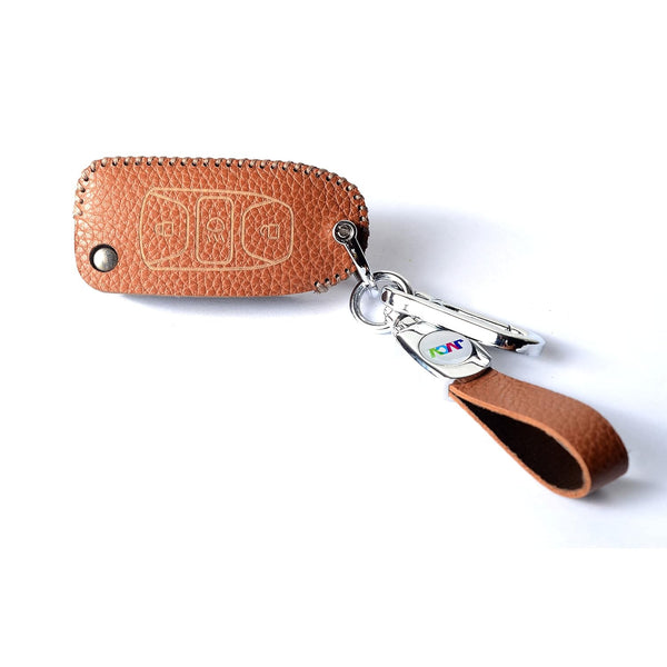 JVCV® Soft Handmade Lychee Pattern Leather Key Cover Compatible with Tata Tiago Tigor Punch Hexa Nexon Zest Bolt Safari Storme Flip Key