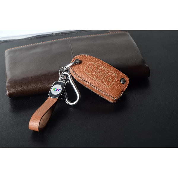 JVCV® Soft Handmade Lychee Pattern Leather Key Cover Compatible with Tata Tiago Tigor Punch Hexa Nexon Zest Bolt Safari Storme Flip Key