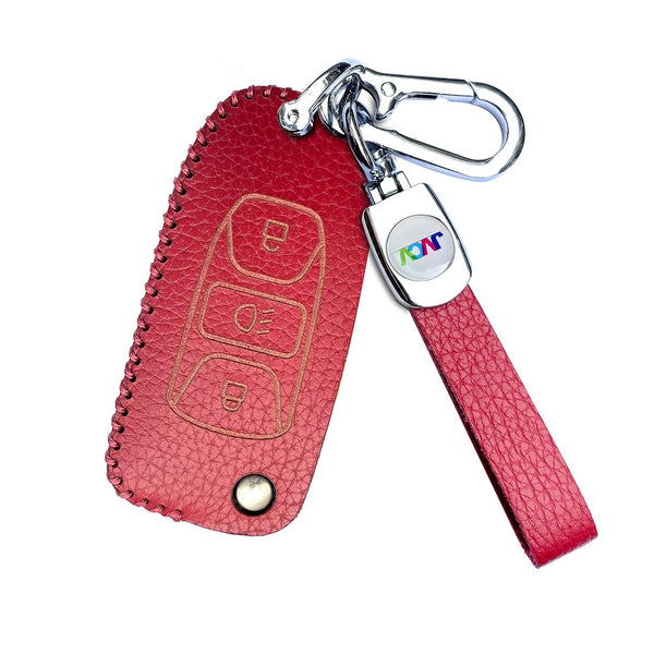 JVCV® Soft Handmade Lychee Pattern Leather Key Cover Compatible with Tata Tiago Tigor Punch Hexa Nexon Zest Bolt Safari Storme Flip Key