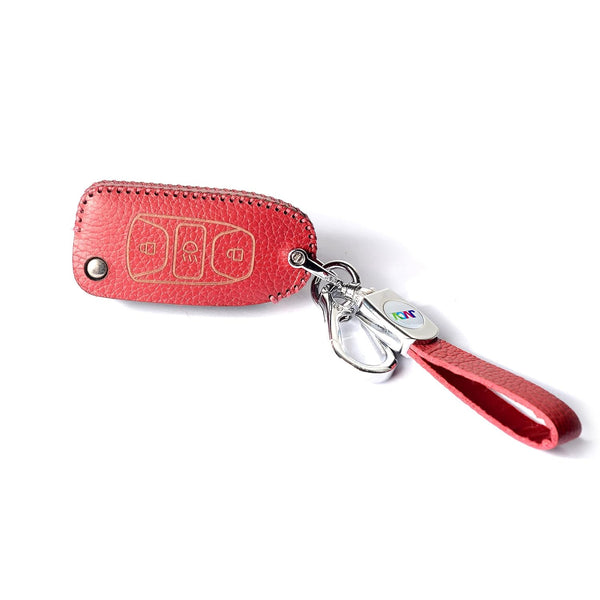 JVCV® Soft Handmade Lychee Pattern Leather Key Cover Compatible with Tata Tiago Tigor Punch Hexa Nexon Zest Bolt Safari Storme Flip Key