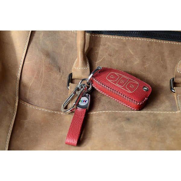 JVCV® Soft Handmade Lychee Pattern Leather Key Cover Compatible with Tata Tiago Tigor Punch Hexa Nexon Zest Bolt Safari Storme Flip Key