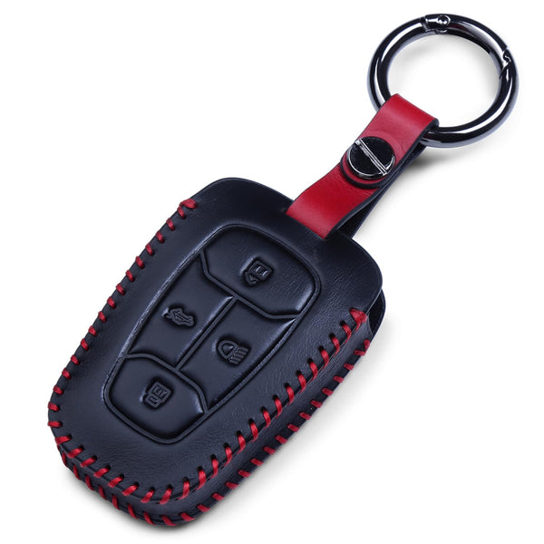 JVCV® Car Styling Soft Handmade Leather Key Cover Compatible with TATA NEXON, Harrier, ALTROZ, TIGOR BS6, Safari 2021 Safari Gold, Punch 4 Button Smart Key