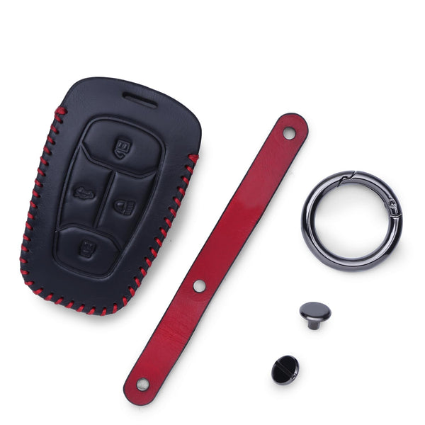 JVCV® Car Styling Soft Handmade Leather Key Cover Compatible with TATA NEXON, Harrier, ALTROZ, TIGOR BS6, Safari 2021 Safari Gold, Punch 4 Button Smart Key