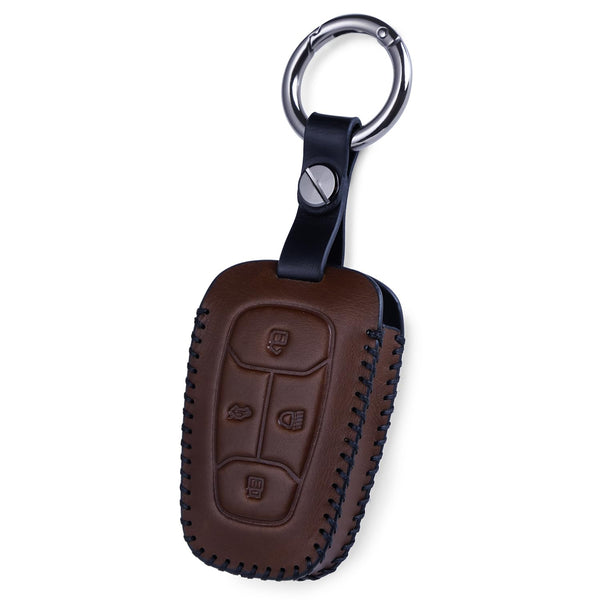 JVCV® Car Styling Soft Handmade Leather Key Cover Compatible with TATA NEXON, Harrier, ALTROZ, TIGOR BS6, Safari 2021 Safari Gold, Punch 4 Button Smart Key
