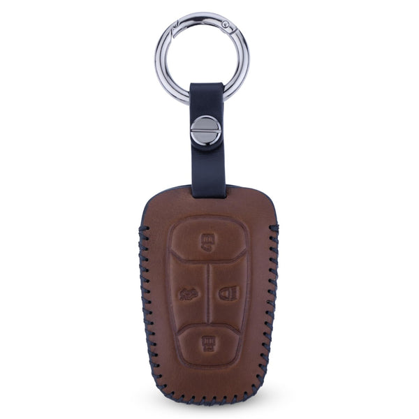 JVCV® Car Styling Soft Handmade Leather Key Cover Compatible with TATA NEXON, Harrier, ALTROZ, TIGOR BS6, Safari 2021 Safari Gold, Punch 4 Button Smart Key