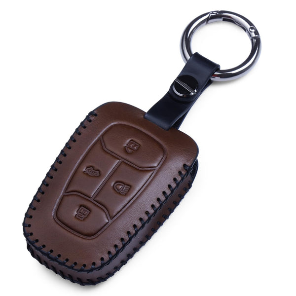 JVCV® Car Styling Soft Handmade Leather Key Cover Compatible with TATA NEXON, Harrier, ALTROZ, TIGOR BS6, Safari 2021 Safari Gold, Punch 4 Button Smart Key