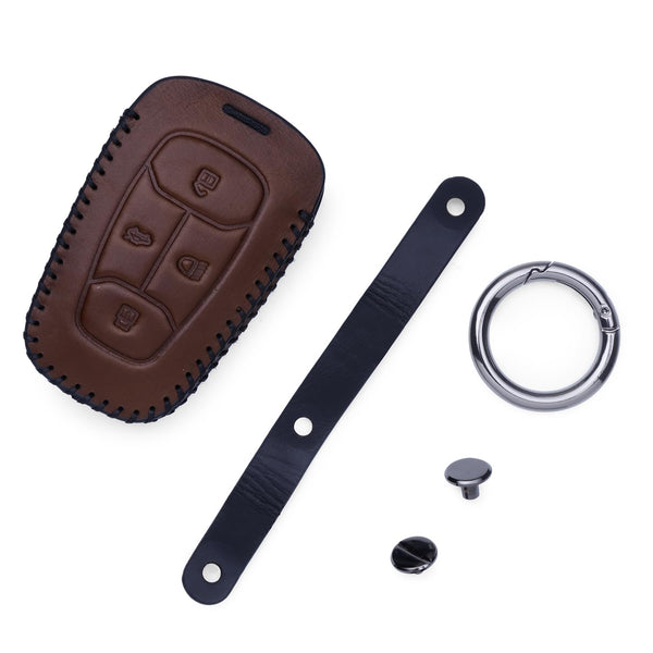 JVCV® Car Styling Soft Handmade Leather Key Cover Compatible with TATA NEXON, Harrier, ALTROZ, TIGOR BS6, Safari 2021 Safari Gold, Punch 4 Button Smart Key