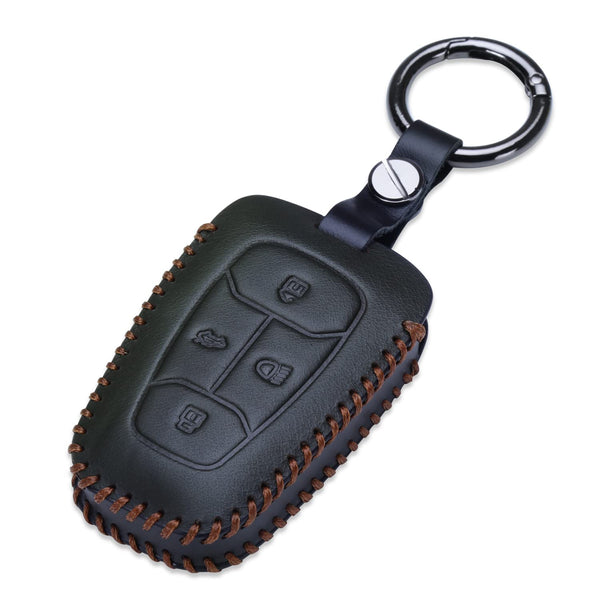 JVCV® Car Styling Soft Handmade Leather Key Cover Compatible with TATA NEXON, Harrier, ALTROZ, TIGOR BS6, Safari 2021 Safari Gold, Punch 4 Button Smart Key