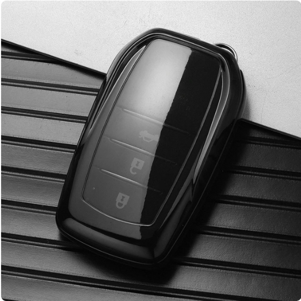 JVCV® Soft TPU Transparent Cover Compatible with Toyota Fortuner, Hilux, Innova Crysta, Fortuner Legender, Innova HyCross, Land Cruiser 2B/3B Smart Key (Transparent Black)