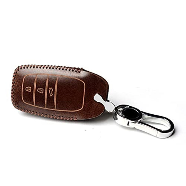 Car Styling Soft Handmade Leather Key Cover Compatible with Toyota 3 Button Smart Key with Keychain
