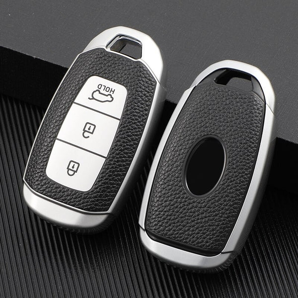 JVCV® Premium Soft TPU Leather Pattern Key Cover Compatible with Hyundai Verna 3 Button Smart Key