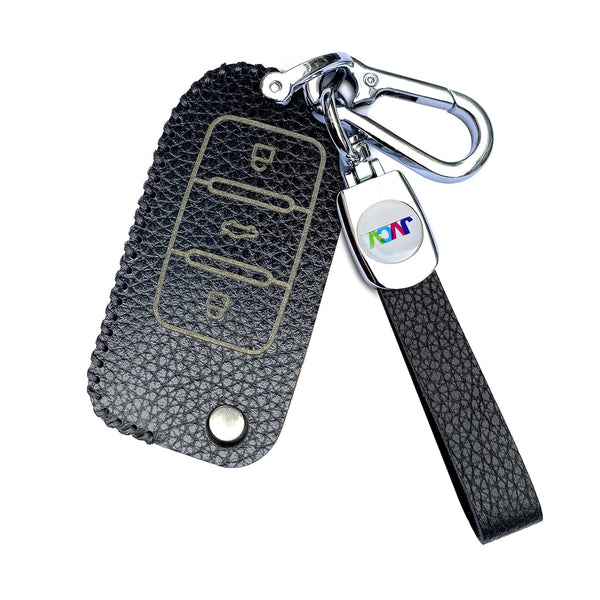 JVCV® Soft Handmade Lychee Pattern Leather Key Cover Compatible with Volkswagen Polo Vento Jetta Ameo Passat and Skoda Rapid Laura Superb Octavia Fabia Yeti Folding Key