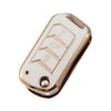 JVCV® Gold Border TPU Car Key Cover – Compatible with Mahindra XUV700, 3XO, Thar, Scorpio, Scorpio N & More – 3 Button Flip Key