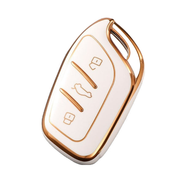 JVCV® Gold Border TPU Key Cover – Compatible with MG ZS EV & Astor Smart Key